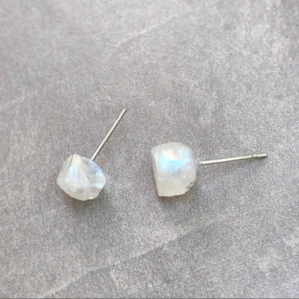 Raw Moonstone Gemstone Crystal Stud Earrings - Picture 4 of 7